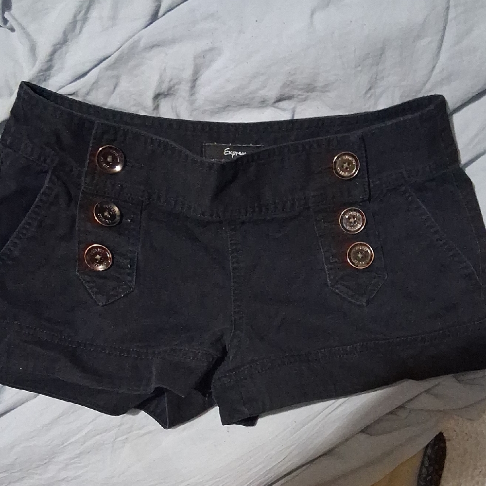 Express Women's High Waist Black Shorts with Button Accents